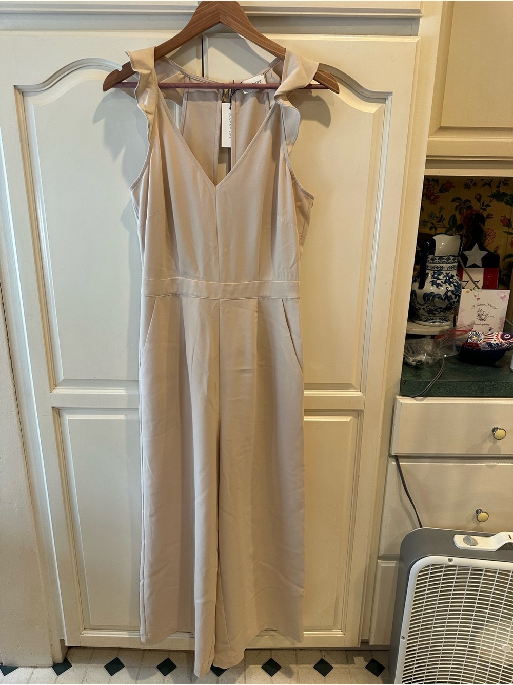 Sugarlips Cream Sleeveless V-Neck Midi Jumpsuit Dress